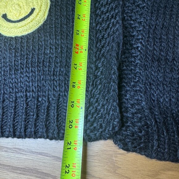 Luna Ivy Smiley Face Open Front Black Sweater Cardigan Size M NEW WITH TAG - Picture 7 of 9